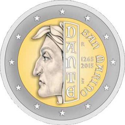 Монета 2 евро 2015 г. Сан-Марино. "750 лет со дня рождения Данте Алигьери".